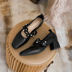 2022 new soft Mary Jane shoes pumps women's thick heel Korean soft leather shoes women's 616-9