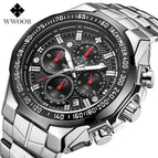 WWOOR 8868 Seven-Pin Men's Sports Steel Belt calendar Quartz Waterproof Watch for men
