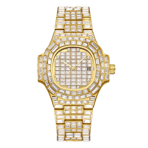 Pintime Fashion Diamond-Embedded Starry Square Diamond Calendar Waterproof Quartz Watch for Men 008