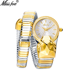 MISSFOX Watch Ladies Fashion Trend Unique Diamond Snake Watch Bracelet 2808