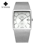 WWOOR Men's business causal watch Thin Square Dial Luminous waterproof Quartz 8831 watch