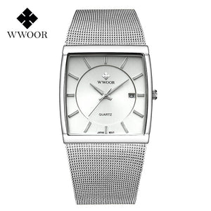 WWOOR Men's business causal watch Thin Square Dial Luminous waterproof Quartz 8831 watch