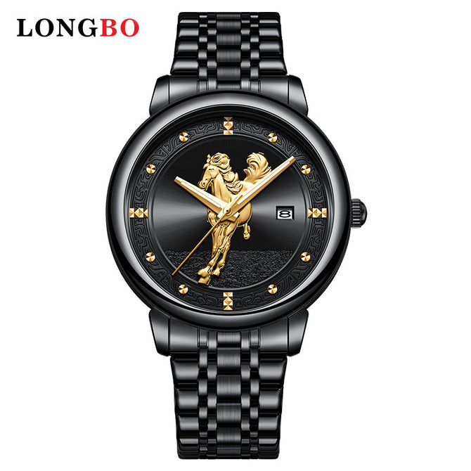 Longbo men's casual watch business quartz watch all-gold horse pattern dial watch men's watch 80891