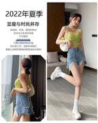 JEANS retro raw edge denim shorts summer women 2022 new high waist thin loose wide leg hot pants DK2008