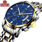 OLMECA Men Watch Chronograph Sport Mens Watches Top Brand Luxury Waterproof Full Steel Quartz Gold Clock Men Relogio Masculino