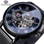 Forsining Watch Men's Fashion Casual Mesh Belt Hollow Gold Manual Mechanical men business Watch SLZe92