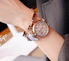 Fashion GUOU 8080 Real 3 Eyes Waterproof Leather Rose Gold Steel  Calendar Wristwatches Watch for Women