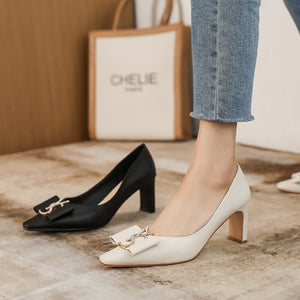 2022 new sweet temperament square toe high-heeled women's shoes with medium thick and shallow mouth fashion single shoes women B65-17