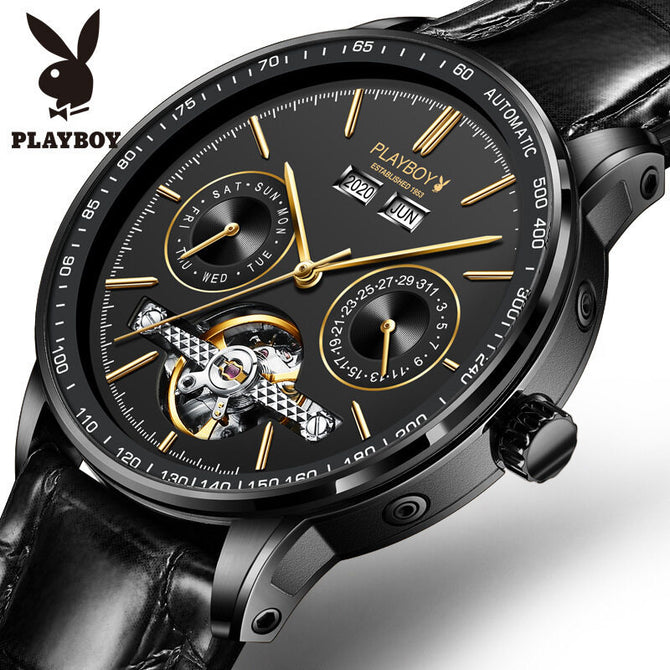 PLAYBOY 3017 Original Multi Functional Automatic Mechanical Watch Waterproof Male Formal Watches Men's Watch Gift for Father ,friends