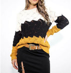 2019 Womens Striped Sweater Casual Loose Color Block Thick Knit Pullover