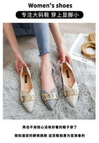 2022 summer new metal string buckle rhinestone pressed satin shallow mouth single shoes flat office lady women scoop shoes female 222-20