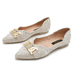 2022 summer new metal string buckle rhinestone pressed satin shallow mouth single shoes flat office lady women scoop shoes female 222-20