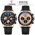 Chenxi 2022 Silicone Band Watch Men's Multifunctional Three Eyes Six Hands Moon Phase Chronograph Watch CX-958