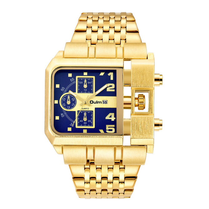 Oulm watch for men gold large dial men's watch steel calendar square quartz men's watch casual style HP3364B
