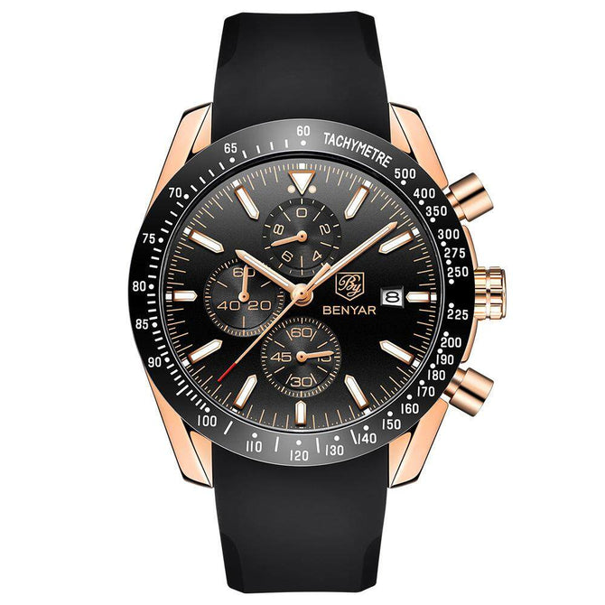 Benyar Men's Quartz Watch Multifunctional Waterproof Sports Fashion Trend Men's Watch Silicone Watch 5140
