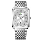 New rectangular men's pure steel belt simple sports outdoor calendar quartz watch waterproof watch 0118