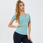 2021 new fitness yoga T-shirt women summer tight sexy mesh sports short sleeves running training top sports clothing 8339
