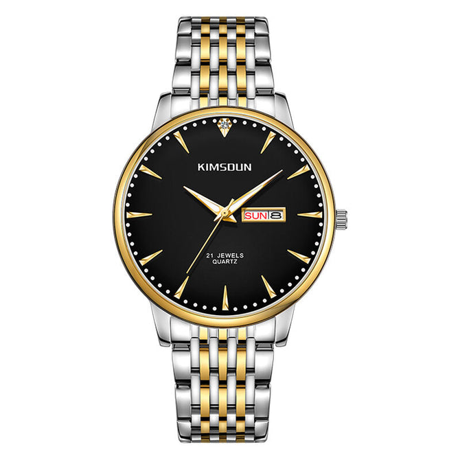 KIMSDUN new watch men's fashion watch double calendar stainless steel belt luminous waterproof high-end quartz watch K-1802B