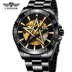 WINNER  Automatic Watches Diamond Bling Star Dial Golden Mechanical Watch Men's Watch