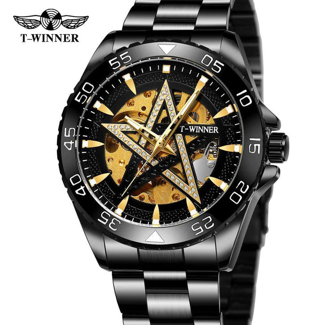 WINNER  Automatic Watches Diamond Bling Star Dial Golden Mechanical Watch Men's Watch