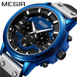 Megir men's watch sports fashion multi-function calendar leather men's quartz watch 2080