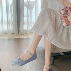 33-43sheii2022 summer super soft rhinestone round toe satin ballerina flat Mary Jane shoes 666-1