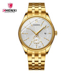 CHENXI couple watch full gold couple watch two needles and a half calendar men and women watches CX-069A