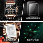 OLEVS Men's watch big dial square leather watch men students waterproof luminous quartz watch 9919wm