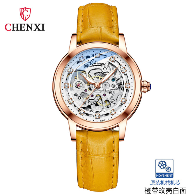 Chenxi new watch women's fashion diamond-encrusted waterproof automatic hollow mechanical watch watch CX-8830