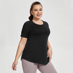 Large Size Long Thigh-Length Thin Yoga Mesh Beauty Back Breathable Short Sleeve yoga Running Fitness Top Sportswear for Women YY186