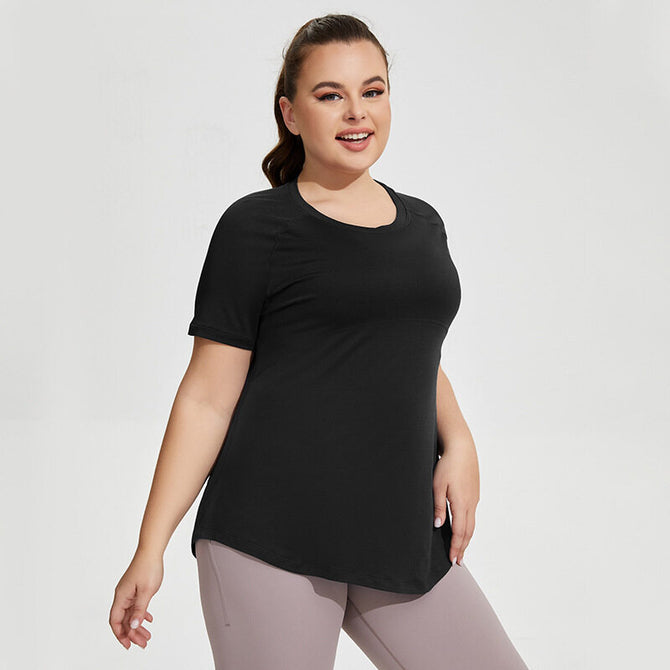 Large Size Long Thigh-Length Thin Yoga Mesh Beauty Back Breathable Short Sleeve yoga Running Fitness Top Sportswear for Women YY186