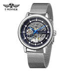 2023 New T-winner Men's Watch Fashion Hollowed-out Mesh Belt Waterproof Manual Mechanical men Watch SLZg123