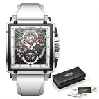 LIGE New Men's Watch Square Multifunction Chronograph Waterproof Watch LG8935