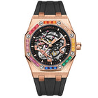 ONOLA Men's watch New Rainbow Diamond Automatic Mechanical Watch Men's Silicone Band Waterproof Watch ON3834D