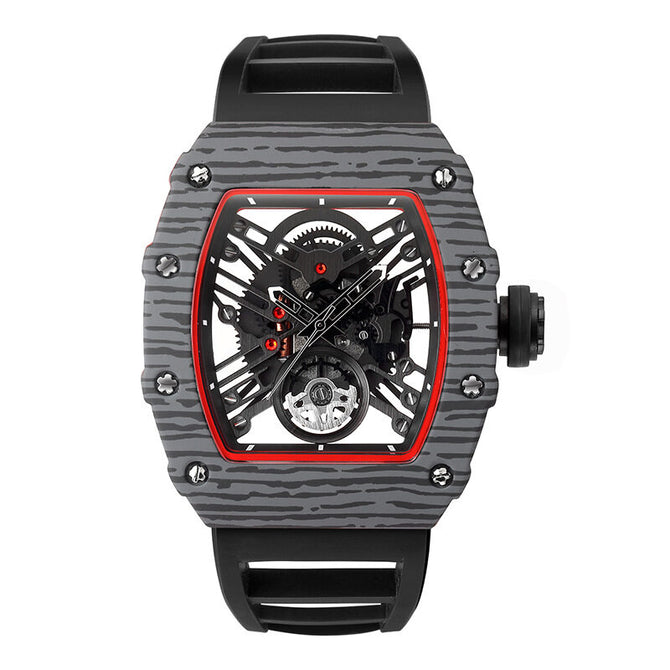 SKONE Time and Space New barrel Watch Men's Hollow Bottom Quartz Watch Silicone Watch 5168