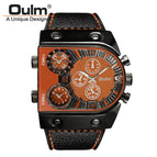 Oulm European and American large dial men's quartz watch multi-time zone watch fashion personality quartz men's watch HP9315B belt watch