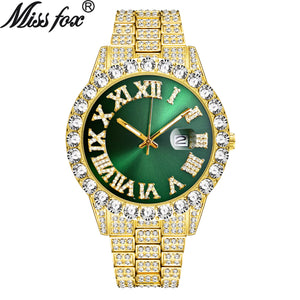 MISSFOX watch men's personality hip-hop water ghost Roman diamond-set quartz watch men 2643-3