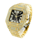 MISSFOX watch Roman scale high-end fashion diamond full diamond square men's watch women's watch round classic fashion quartz watch V324-2