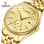 CHENXI couple watch full gold couple watch two needles and a half calendar men and women watches CX-069A