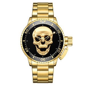 WWOOR Steel Belt Skull Watch Quartz round Dial Fashion Trending Waterproof Men's Watch 8835-2