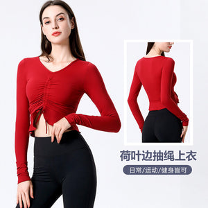 2022 new style yoga Top autumn and winter sports long-sleeved running fitness sportswear thin quick drying T-shirt top 8077
