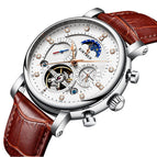 KINYUED waterproof hollow mechanical watch fashion leather diamond star high-end men's mechanical watch J025