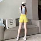 JEANS color denim shorts women's 2022 new high-waisted slim A-word loose double-button shorts 055