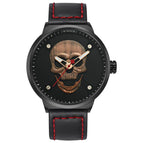 WWOOR Fashion Skull Men's Mesh Quartz Watch Black Solid Steel Creative Casual Watch 8867
