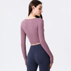 2022 new yoga clothing spring and autumn sports fitness yoga Top quick-drying and thin cross-bull yoga long-sleeved shirt 8080