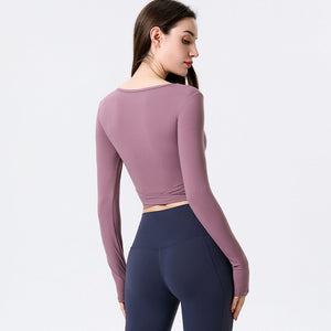 2022 new yoga clothing spring and autumn sports fitness yoga Top quick-drying and thin cross-bull yoga long-sleeved shirt 8080