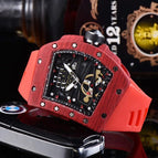 Watch for men Richard Fashion Casual Ghost Head Wood Grain Watch Hollow Carbon Fiber Silicone Quartz Men's Watch 8102
