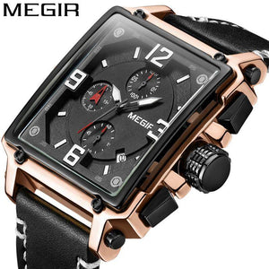 Megir watch men's retro fashion square multi-functional calendar Leather Men's quartz men's casual watch 2061
