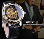 Winner Watch Men's Fashion Casual Classic Popular Rhinestone Hollow Manual Mechanical men Watch SLZg48