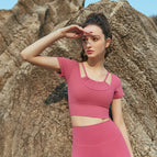 Sports yoga vest Simple Natural Quick-Drying Running Fitness Skin-Friendly Yoga top short T-shirt Women DST484